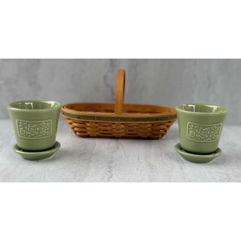 2005 Longaberger Collectors Club Miniature PEONY Basket + 2 Flower Pots #7617